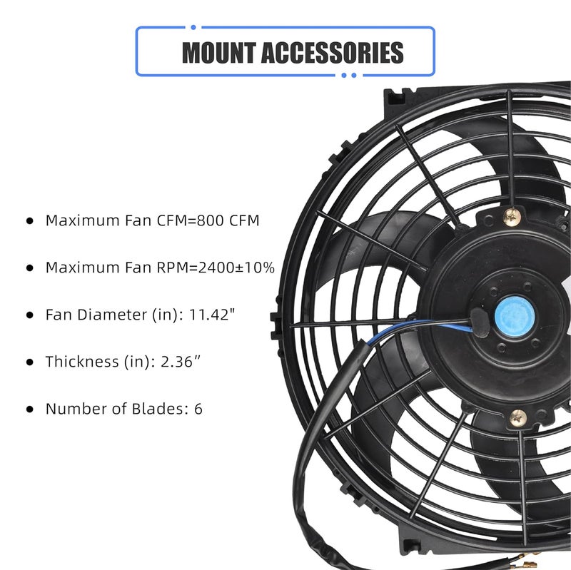 GESEXI 10" Electric Radiator Cooling Fan Assembly Kit, Universal High Performance 12V 80W Motor with Fan Mounting Kit - Black (2 Pack) - Image 2
